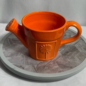 Orange Ceramic Watering Can Mug Planter Style Flower Design Vintage Decor
